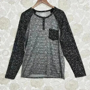 BKC‎ Mens Long Sleeve Henley Shirt Black/Grey XL Cotton/Polyester Sweatshirt